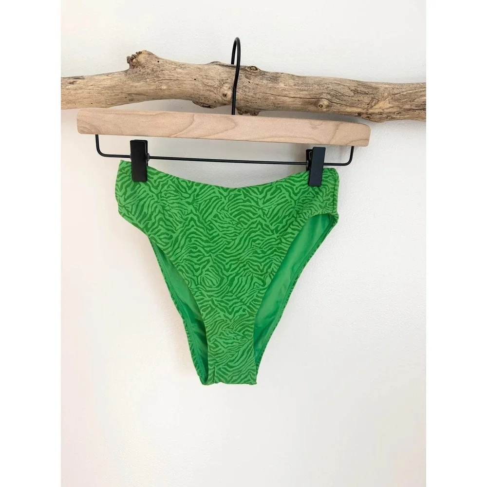 Andie Bikini The 90s High Waisted Bottom Green Zebra Print‎ Swim Size XS